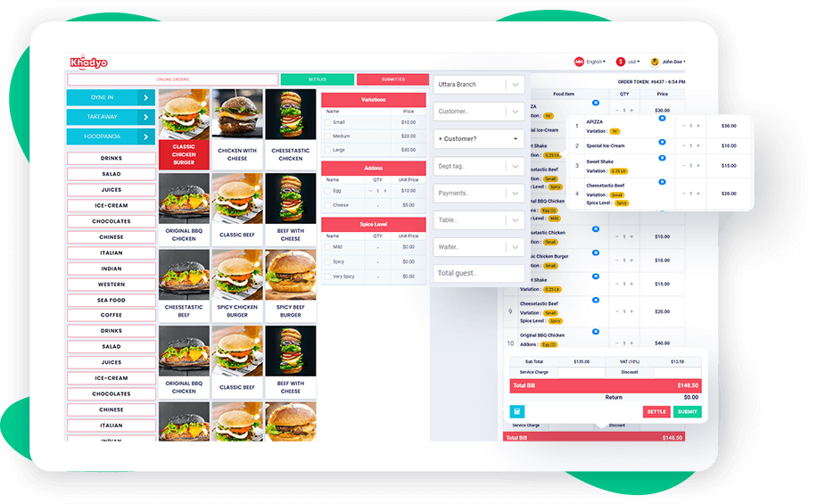 POS dashboard of Khadyo restaurant software by softtech-it
